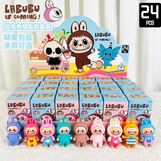 24PCS Labubu Blind Box PVC Figures – Kawaii Cartoon Keychain Dolls & Mystery Box Bag Decorations