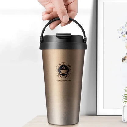 500ml Insulated Travel Coffee Cup – Double Wall Leak-Proof Thermos Mug, Vacuum Stainless Steel Tea Tumbler with Lid and Handle