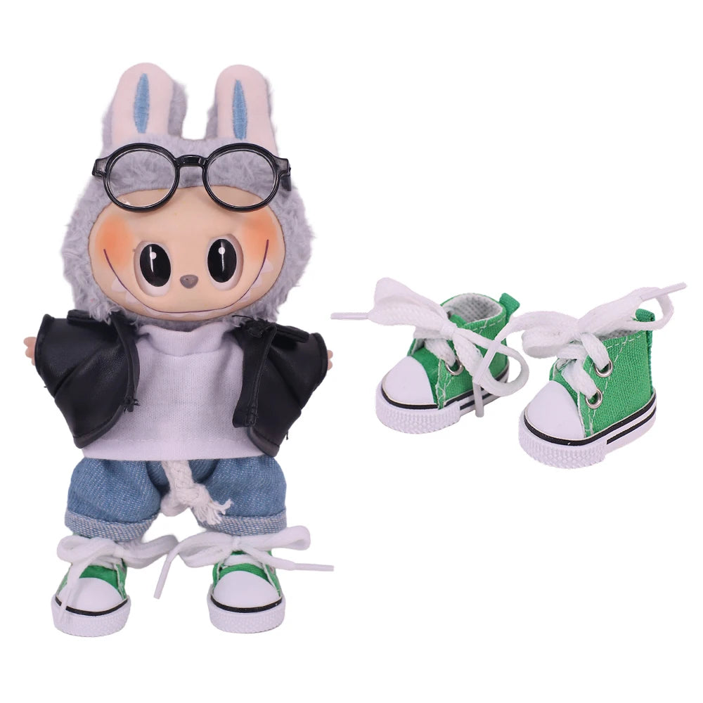3.8cm Doll Canvas & Leather Shoes for 17cm Labubu Dolls – Cute Doll Clothes Accessories & Gift for Girls