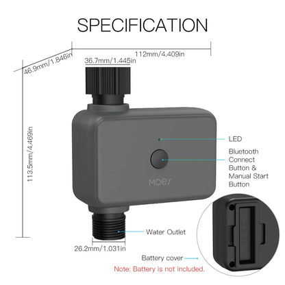 MOES Smart Tuya Bluetooth Garden Water Timer – Programmable Automatic Irrigation with Rain Delay, Hub Required