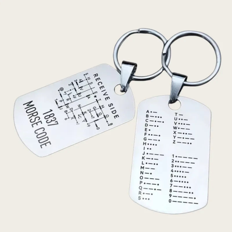 Stainless Steel Morse Code Keychain - Double-Sided Alphanumeric Educational Car Pendant for Radio Amateurs