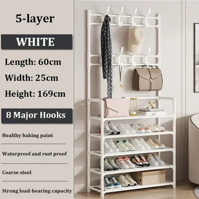 Multi-Layer Shoe Rack & Hat Hanger – Simple Floor Organizer with Load-Bearing Shelf for Shoes & Hats