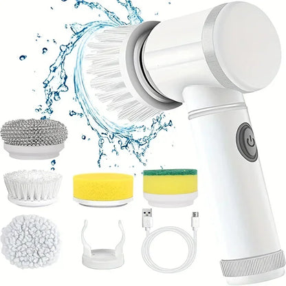 Cordless Electric Spin Scrubber with 5 Brush Heads - IPX7 Waterproof Rechargeable Cleaning Brush for Bathroom Tiles, Showers, and Grout