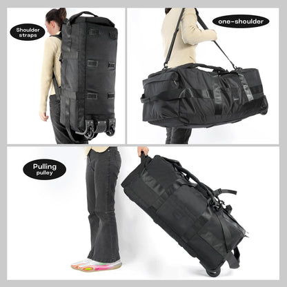 80L Rolling Duffle Bag with Wheels – 31" Heavy-Duty Foldable Travel Duffel, Water-Resistant Luggage with Shoulder Strap