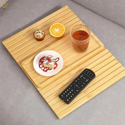 Bamboo Couch Cup Holder – Anti-Slip Foldable Sofa Armrest Tray for Cups, Snacks & Remote Control   1/2
