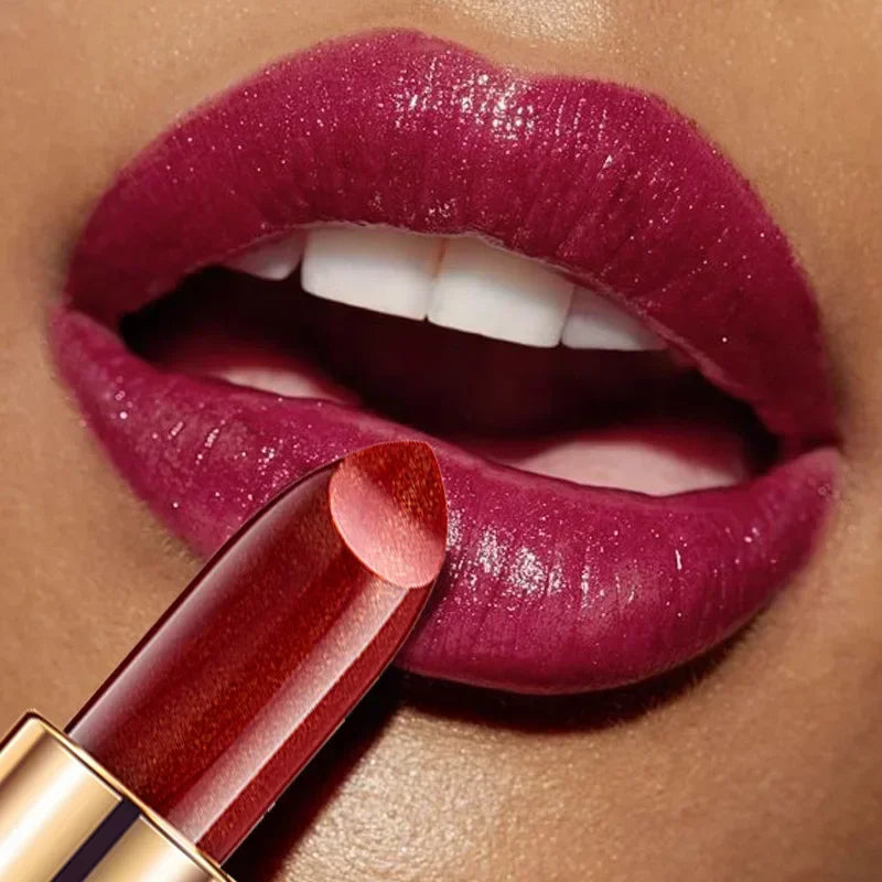 Professional Brand Lipstick – Waterproof, Long-Lasting Nude Pink & Mermaid Shimmer, Luxury Makeup Cosmetic