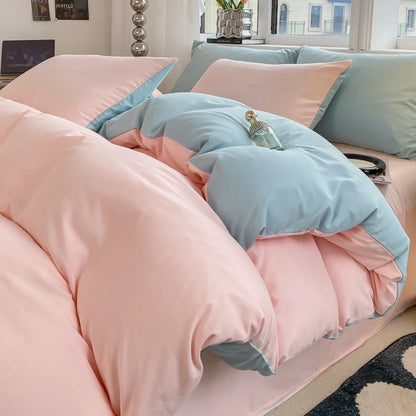 Washed Cotton Duvet Cover Set - Solid Color Soft Bedding Collection with Pillowcases Comforter Cover 220x240cm