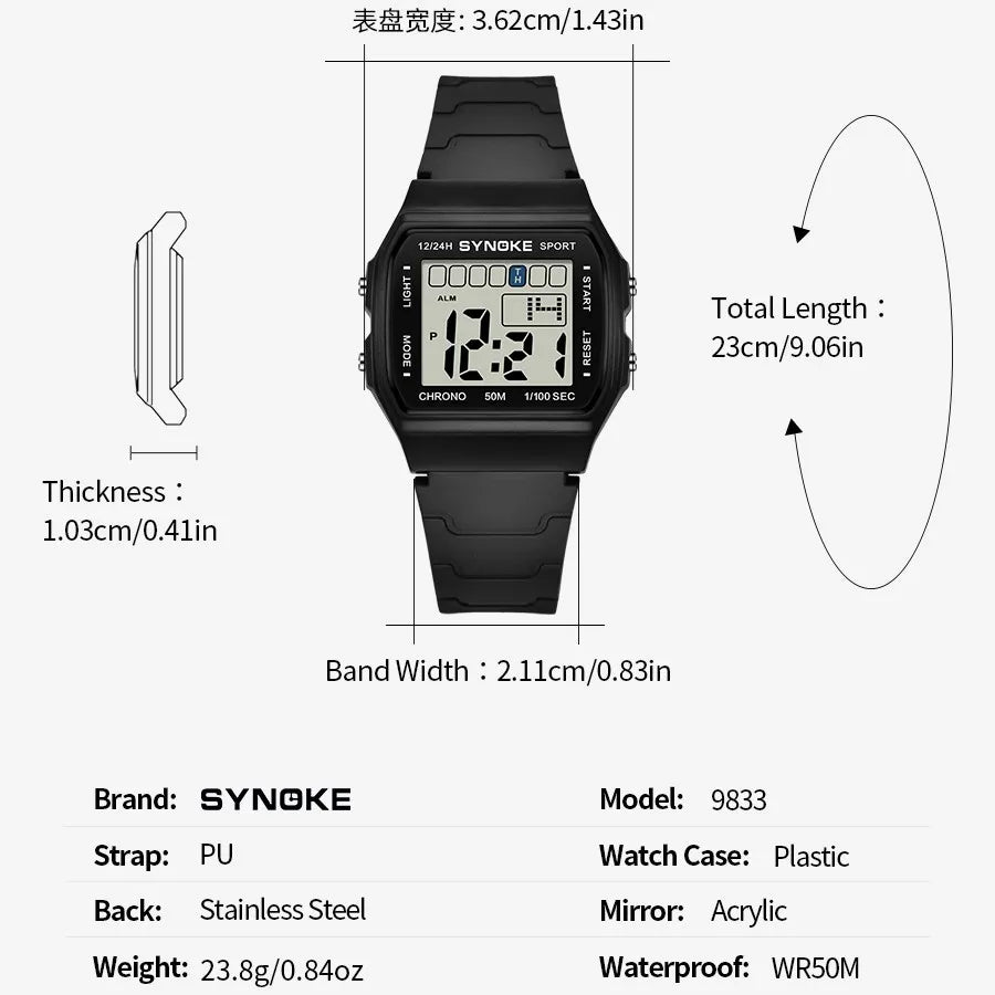 SYNOKE Unisex LED Digital Sports Watch - Waterproof Luminous Electronic Wristwatch for Kids & Adults