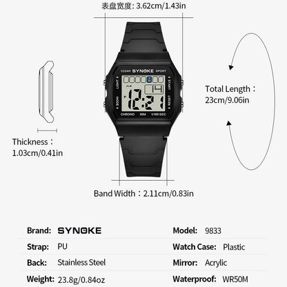 SYNOKE Unisex LED Digital Sports Watch - Waterproof Luminous Electronic Wristwatch for Kids & Adults