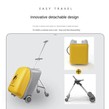 Kids Ride-On Luggage with Wheels – Sit and Ride Yellow Trolley Suitcase for Boys & Girls, Baby Walking Travel Box