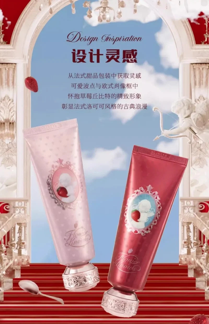 Flower Knows Strawberry Cupid Scented Hand Cream – Moisturizing & Nourishing Whitening Skin Care Lotion for Women 50ml