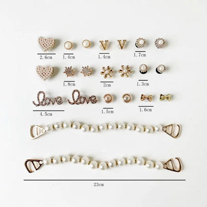 22Pcs Luxury Shoe Charms Set - Pearl Chain Designer Accessories for Sandals, Clogs & DIY Shoe Decorations