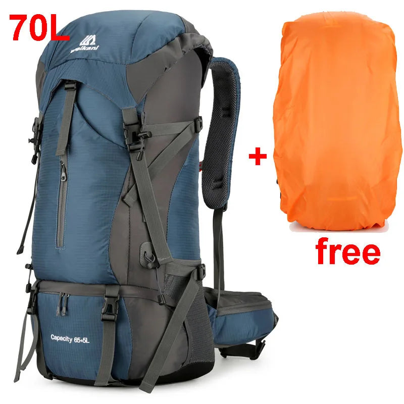 70L Nylon Camping Backpack with Rain Cover — Outdoor Hiking, Mountaineering & Travel Daypack for Men