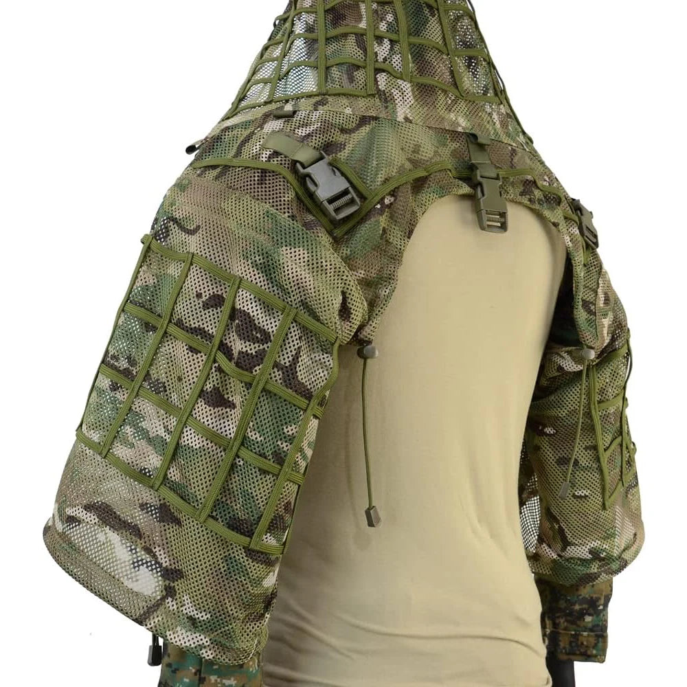 Ghillie Suit Set | Camouflage Hunting Poncho, Base, Cape & Sniper Viper Hood for Airsoft & Paintball
