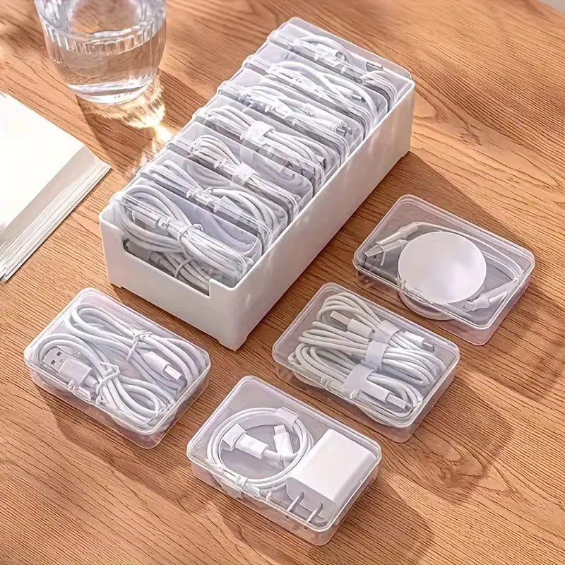 Cable Organizer Storage Box Set - Durable Plastic Charging Cord, Mobile Device & Office Supplies Storage