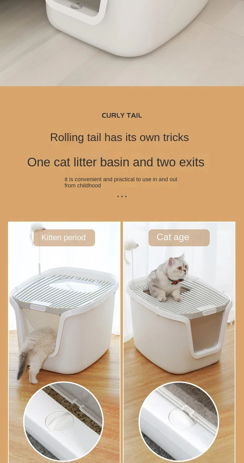High-Value Super Large Cat Litter Box – Multi-Directional Access Cat Toilet with Lift Cover and Easy-Clean Design