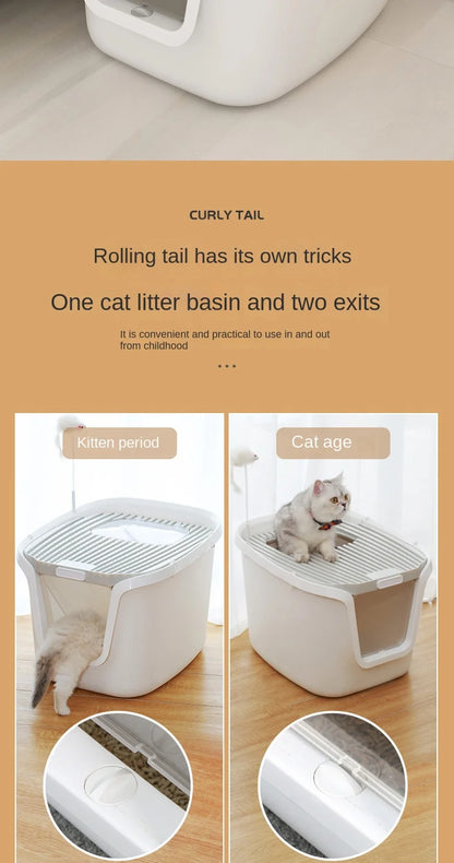 High-Value Super Large Cat Litter Box – Multi-Directional Access Cat Toilet with Lift Cover and Easy-Clean Design