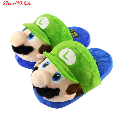 Kawaii Mario & Luigi Piranha Plant Plush Slippers — Cute Green Yoshi Anime Soft Stuffed Dolls, Birthday Gift