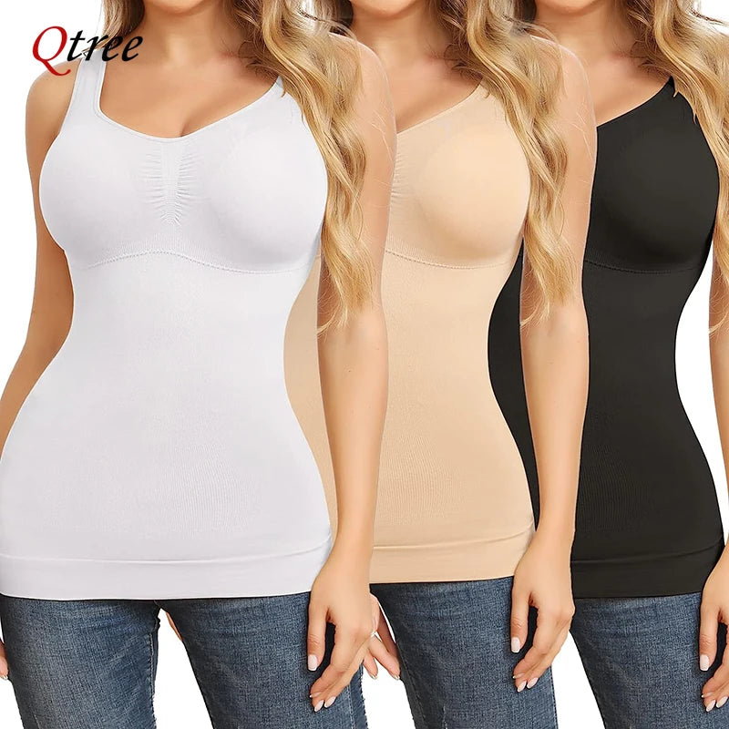Qtree Women Tummy Control Shapewear – 2-in-1 High Elastic Stretch Vest with Padded Bra, Body Shaper, Slimming Lift Corset