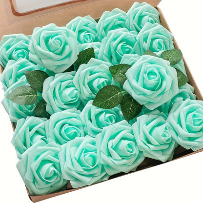 25pcs Artificial Roses with Stems – Fake Flowers for DIY Wedding Bouquets, Centerpieces & Home Party Decorations