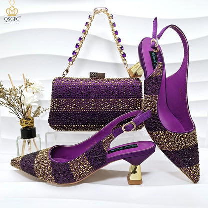 Women’s Green Rhinestone Shoe & Bag Set - Italian Luxury Style Wedding & Party Accessories