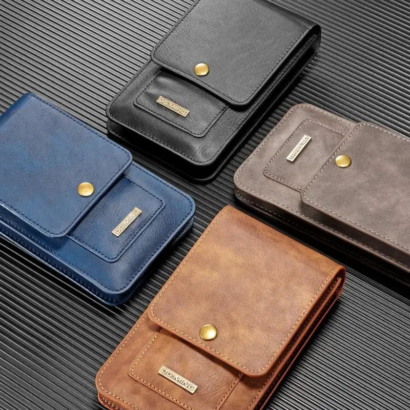 Universal Leather Wallet Phone Case – Belt Clip Cover for iPhone, Samsung, Xiaomi, Waist Bag Holster Pouch for Outdoor Sports & Running