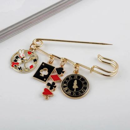 Alice in Wonderland Brooch - Cute Enamel Rabbit, Clock and Poker Shape Pins for Bags, Hats and Clothing