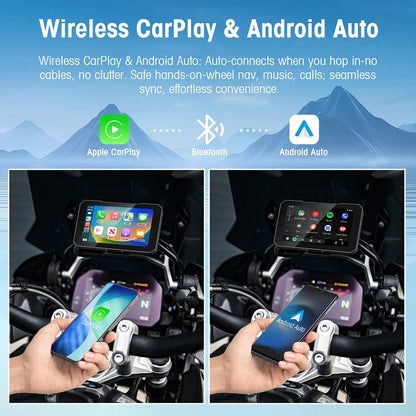 5 Inch Motorcycle CarPlay GPS Navigator - Portable Wireless Android Auto Touchscreen Display