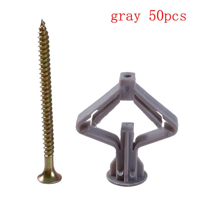 50/100Pcs Self-Drilling Drywall Anchor Kit with Screws – Nylon Expansion Anchors for Gypsum Board & Wall Mounting