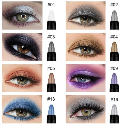 16-Color Pearlescent Eyeshadow Sticks – High Pigment Waterproof Glitter Eye Makeup Pencil, Long-Lasting & Smudge-Proof