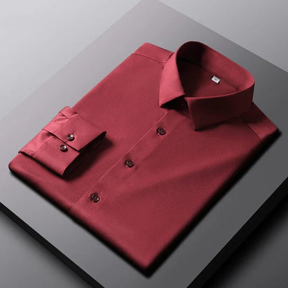Men's Long Sleeve Dress Shirt - Solid Color Wrinkle Resistant Business Casual Top