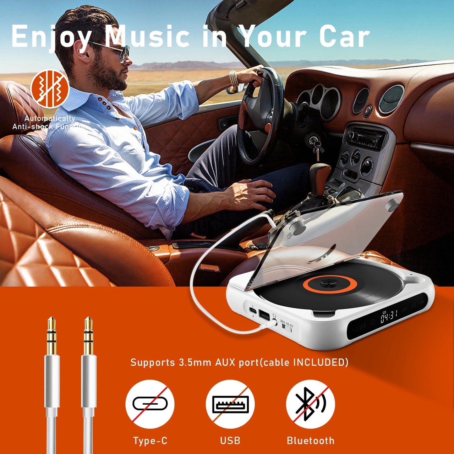 KC918 CD Player, Portable Bluetooth Speaker with LED Screen, Stereo, IR Remote, Wall Mountable & FM Radio