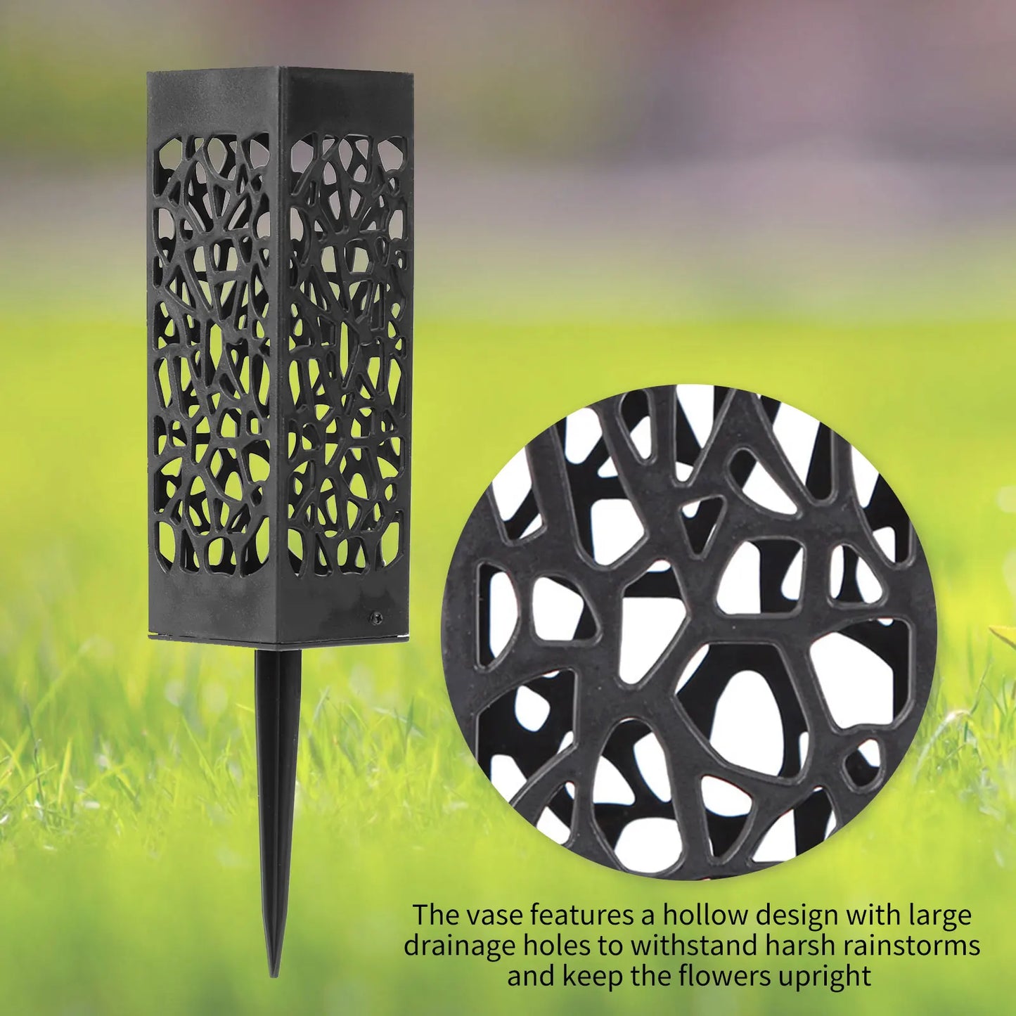Plastic Grave Vase with Stake – Fluted Flower Holder for Cemetery, Drainage Hole for Gravestone Decoration