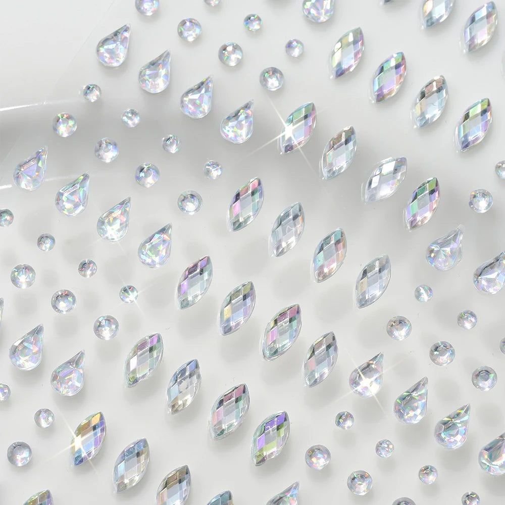 3D Holographic Teardrop Rhinestone Stickers - Self-Adhesive Crystal Diamond Face, Eye & Hair Decoration Tattoos