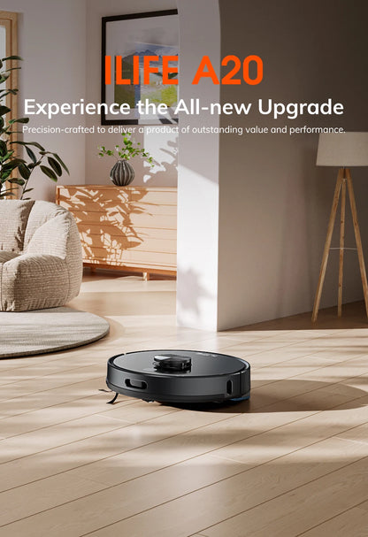ILIFE A20 Robot Vacuum and Mop Combo – LiDAR Navigation, 3000Pa Suction, Smart Mapping, App/Alexa Control, Ideal for Pet Hair