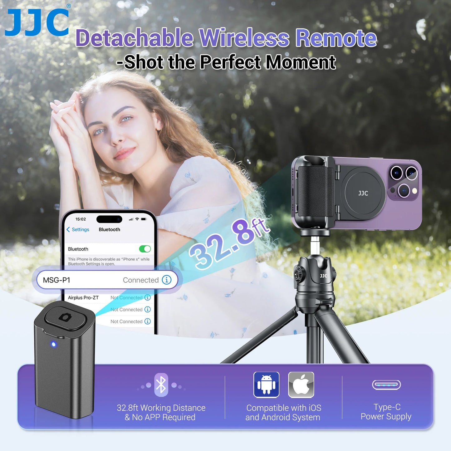 JJC Magnetic Snapgrip: Magsafe Phone Hand Grip with Bluetooth Remote Control - Handheld Shutter Tripod Mount for Vloggers