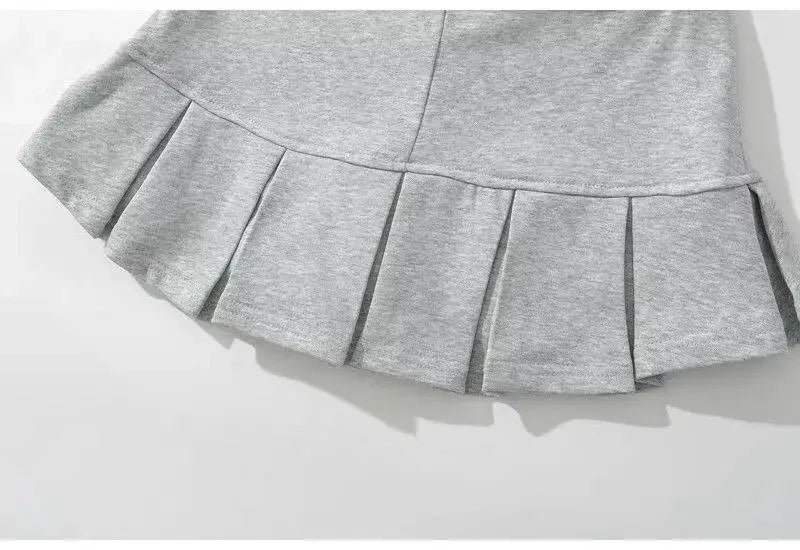 Mooyufon Y2K Mini Skirt — Women’s Low Waist Wide Pleat Light Grey A-Line Pleated Skort, Sexy Vintage Casual Summer Wear