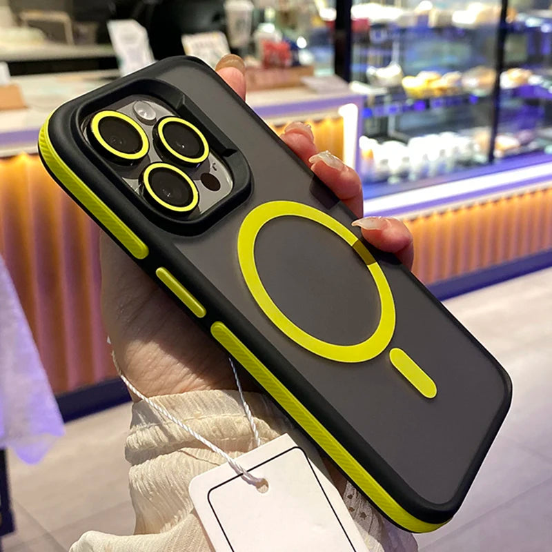 Luxury Patchwork Color Phone Case for iPhone 15/14/13/12/11 Pro Max Plus – Anti-Slip Frosting Translucent Magsafe Magnetic Cover