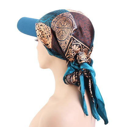 Women’s Printed Satin Sun Hat - Soft Breathable Headscarf Cap with Brim for Summer Fashion & Outdoor Wear