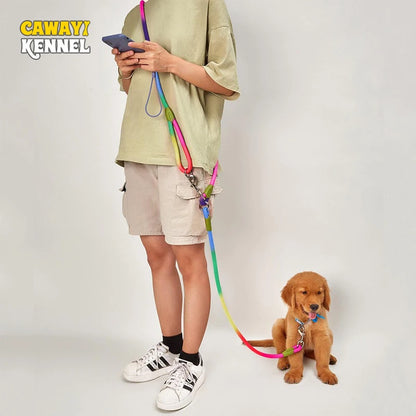CWAYI KENNEL Reflective Nylon Dog Leashes: Hands-Free Running Traction Rope for Small to Large Dogs - Pet Chain Leads