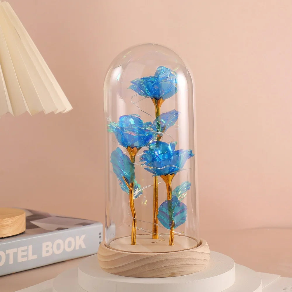 LED Eternal Rose Gift - 24K Gold Foil Flower with Glass Dome Light for Valentine’s Day, Wedding & Special Occasions