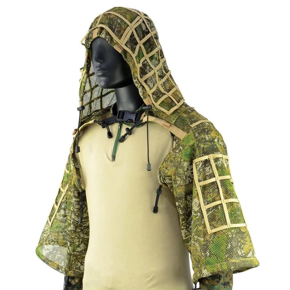 Ghillie Suit Set | Camouflage Hunting Poncho, Base, Cape & Sniper Viper Hood for Airsoft & Paintball