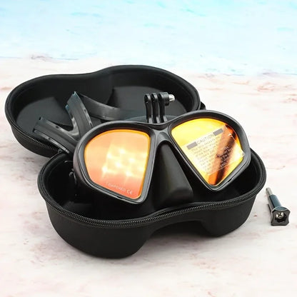 Freediving Mask with Camera Mount - Two-Window Tempered Glass Waterproof Anti-Fog Snorkeling Mask