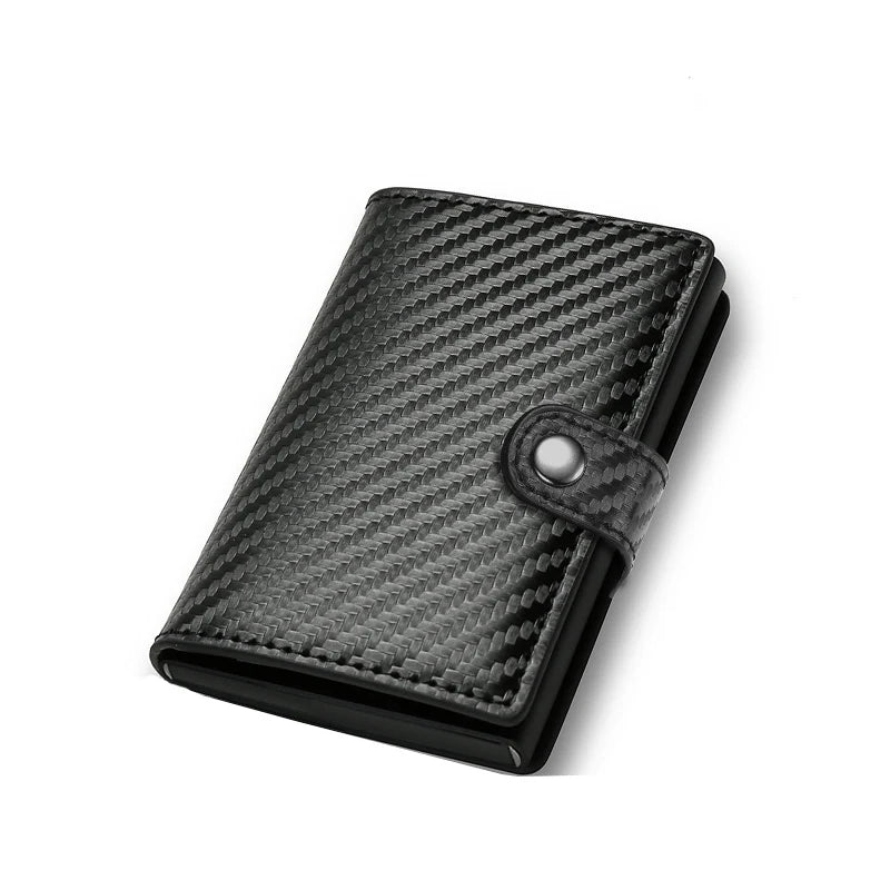 Carbon Fiber RFID Pop-Up Metal Wallet for Men – Slim Minimalist Credit Card Holder Black Purse