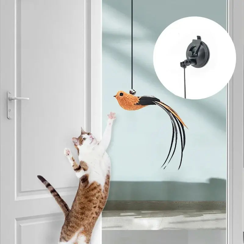 Upgraded Steel Wire Long Rod Feather Cat Teasing Stick: Epoxy Sucker, Self-Hi Cat Toy - No Harmful Ingredients
