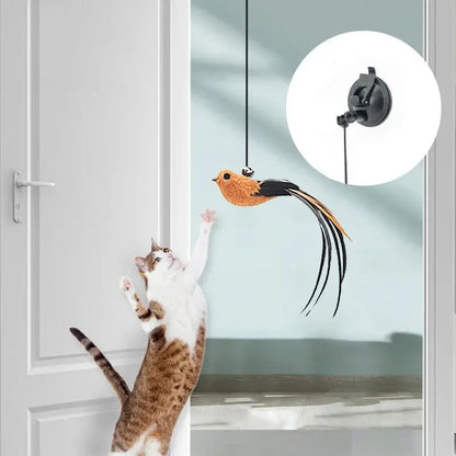 Upgraded Steel Wire Long Rod Feather Cat Teasing Stick: Epoxy Sucker, Self-Hi Cat Toy - No Harmful Ingredients