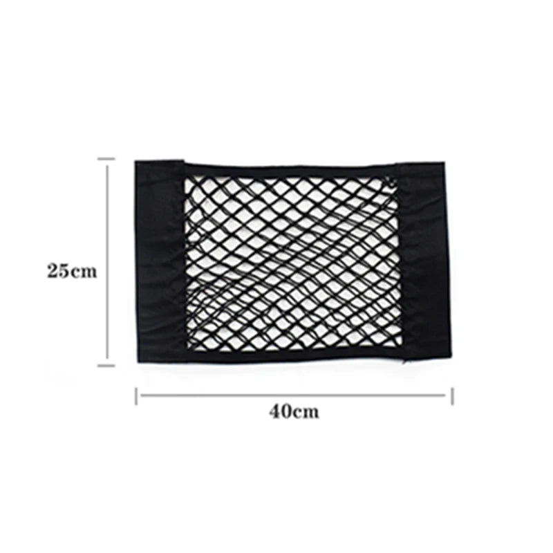Car Seat Back Organizer - Universal Trunk Net Mesh Pocket with Elastic Storage & Magic Sticker