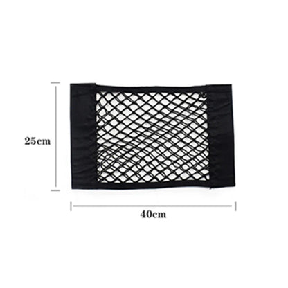 Car Seat Back Organizer - Universal Trunk Net Mesh Pocket with Elastic Storage & Magic Sticker