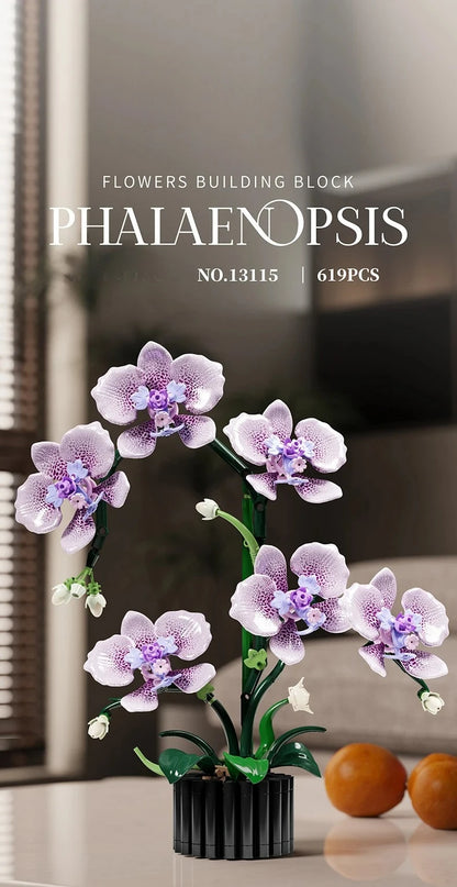 619PCS Phalaenopsis Orchid Building Blocks – Potted Flower Model Toy for Kids & Home Decor