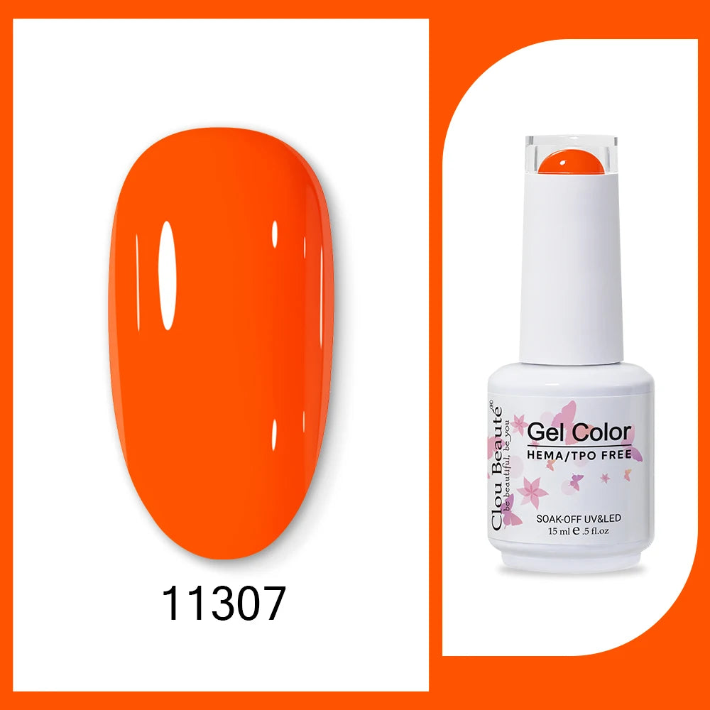 Clou Beaute 15ml Gel Nail Polish Set – Red Black White Green Neon UV Soak-Off Semi-Permanent Nail Varnish Base & Velvet Top Coat